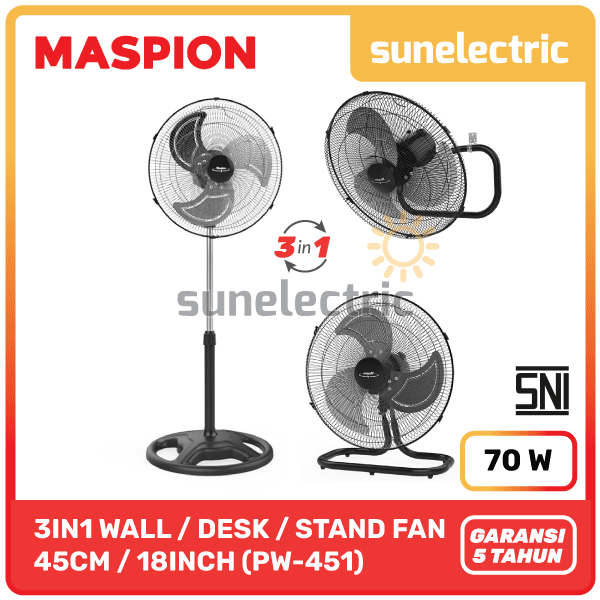 Maspion MSP PW-451 3in1 Power Stand + Wall + Floor Fan 18 Inch / 45 cm PW 451 / PW451