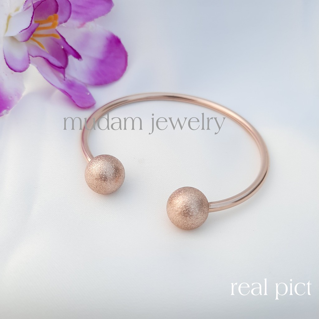 Gelang Lentur Titanium Bola Pasir Bulat Tersedia Warna Rosegold, Gold dan Silver