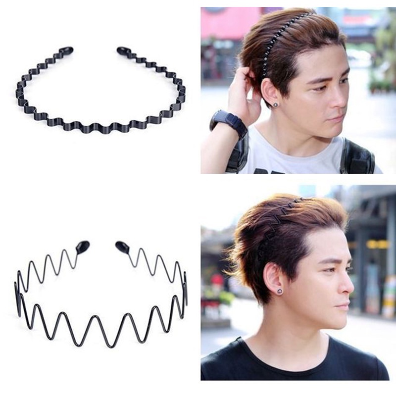 Men's And Women's Sports Wavy Metallic Elastic Black Hair Hoop/Anti-Slip Simple Fashion Style Headbands /Face Washing Makeup Sports Headwear/ Daily Hair Accessories