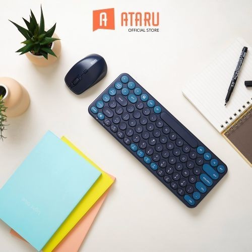 KEYBOARD BLUETOOTH BIRU ATARU KEYBOARD LAPTOP PC MOUSE WIRELESS