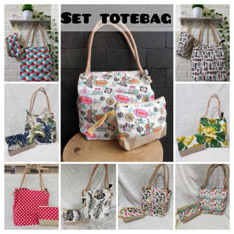 Tote set kanvas tali dadung