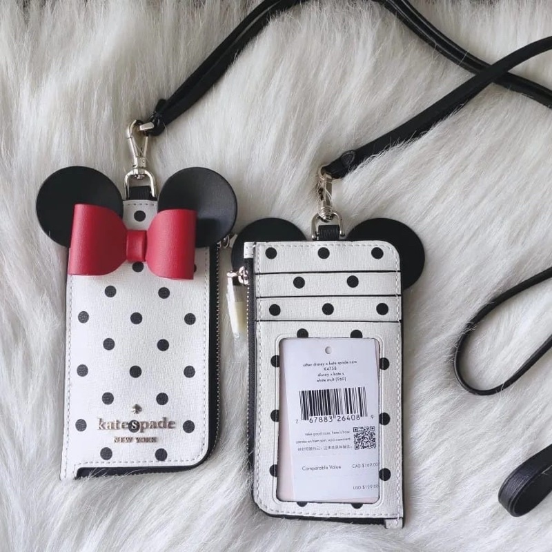 kate spade disney minnie mouse lanyard white polka multi