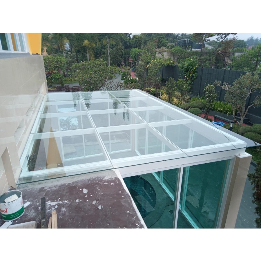 kaca kanopi tempered laminated clear 6mm+pvb 1.14+clear 6mm per M2