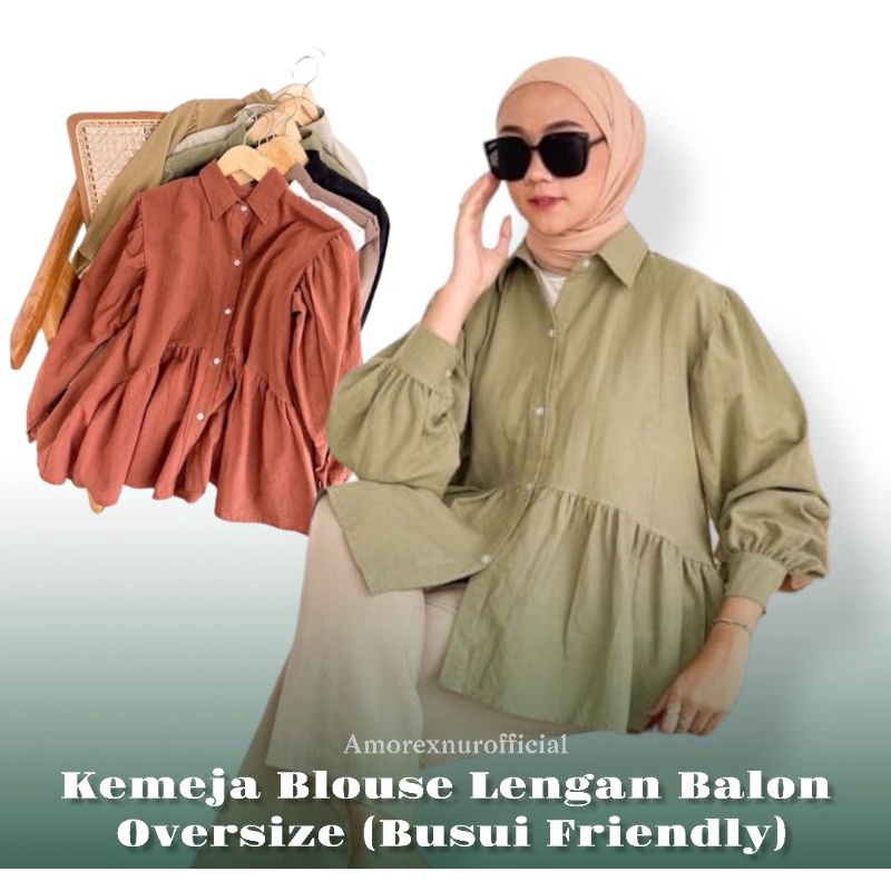 ALIANA KEMEJA REMPEL ATASAN BLOUSE | Baju Blouse Jumbo |™DAILY SHIRT OVERSIZE JUMBO BLOUSE LENGAN BA