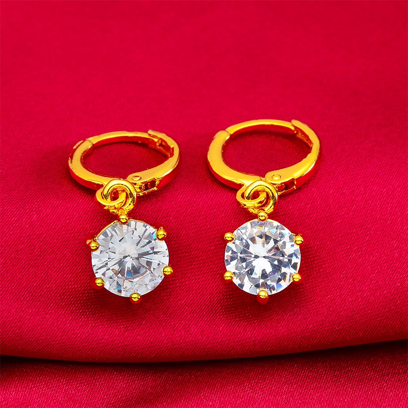 Anting Mini Lapis Emas Asli Kadar 375 Hias Manik-Manik Permata Ruby Putih Bahan Zirkon Untuk Wanita