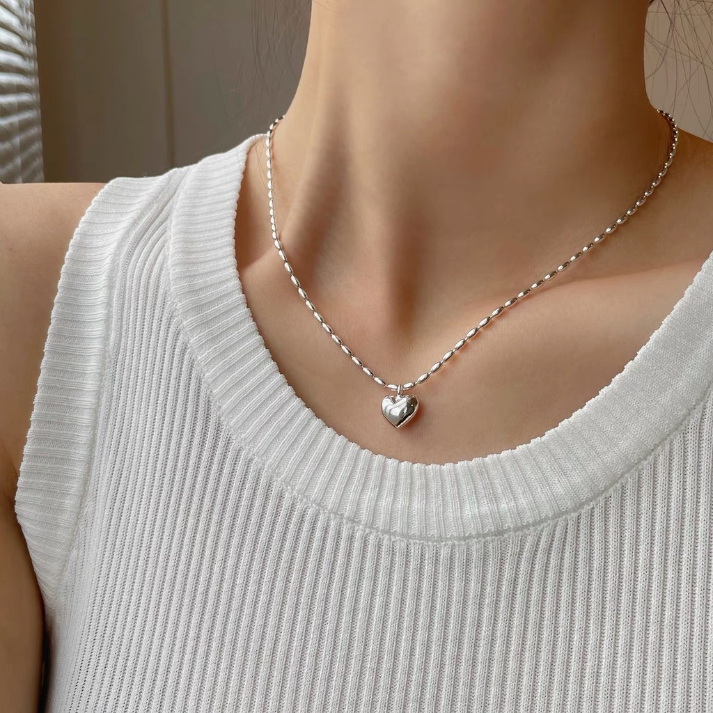 Kalung Rantai Sterling Silver 925 Minimalis Dengan Liontin Hati Untuk Wanita