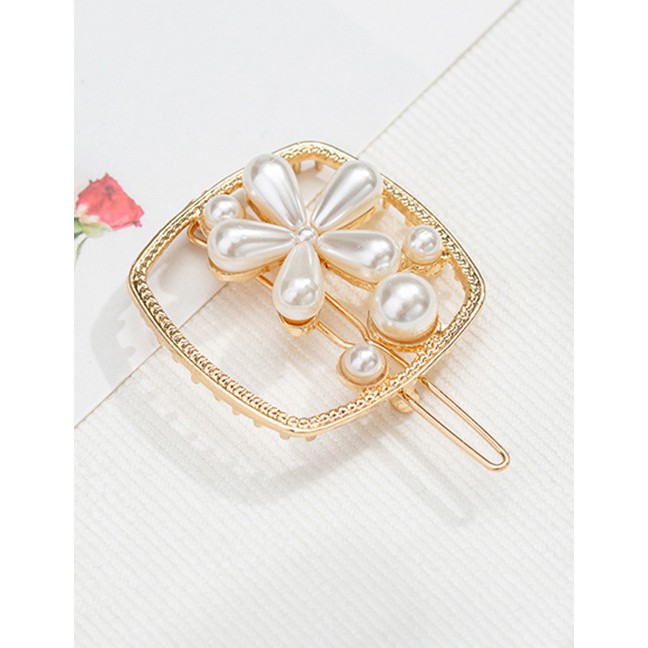 LRC Aksesories Rambut Fashion Square Pearl Geometry Hollow Metal Geometric Hair Clip F59908