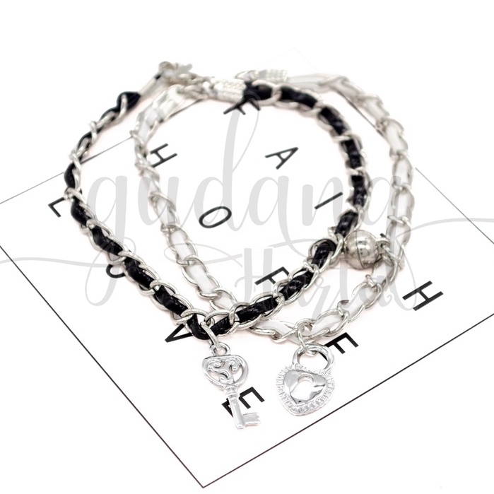 Gelang BFF Couple SET ISI 2 Chain Lock And Key Bangle Kunci GH 205361