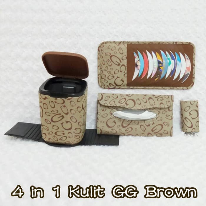 Tempat tong sampah CD tisu tissue dompet kunci stnk mobil KuLiT gucci coklat 4 L