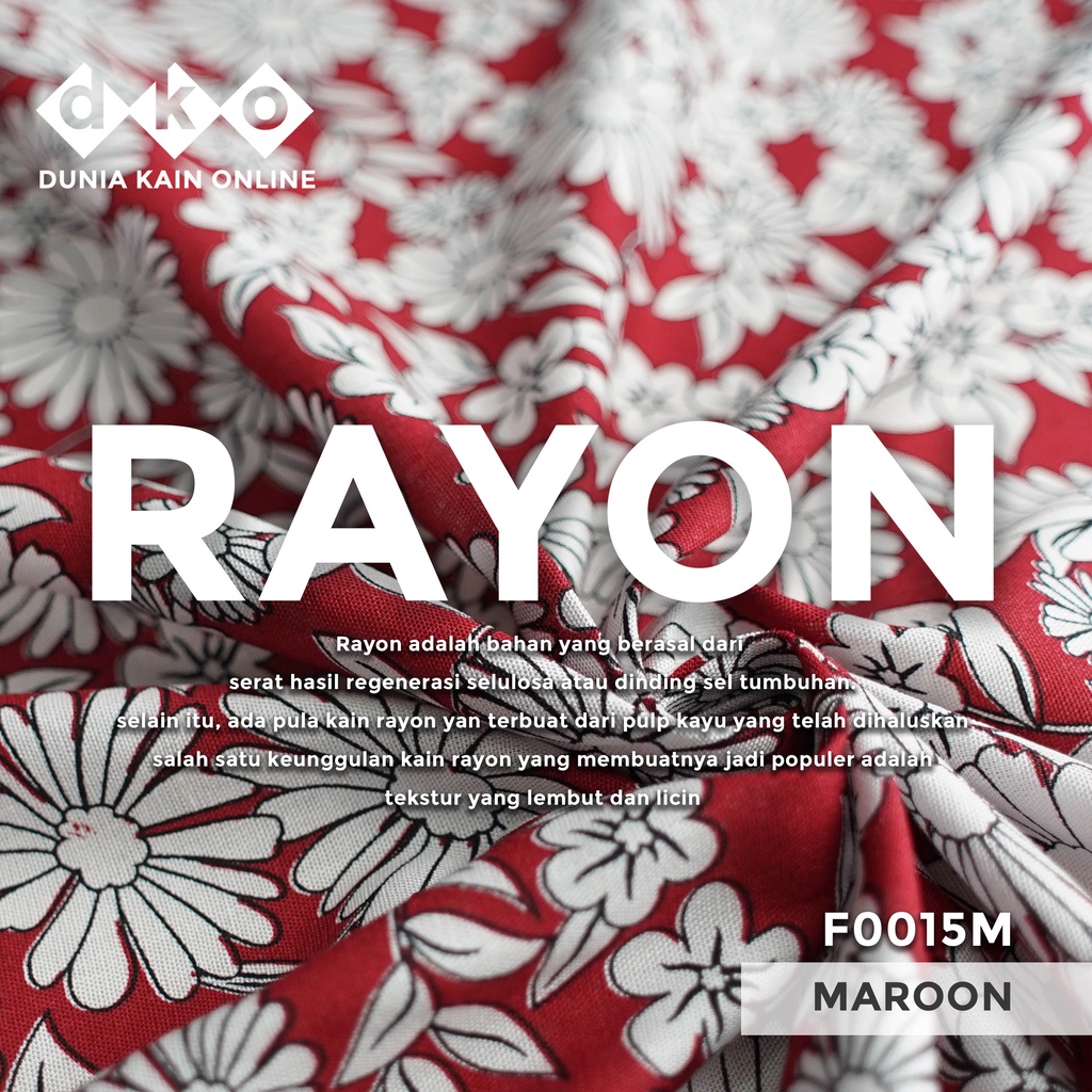 DKO Kain RAYON PENDEK Premium Maroon Motif Bunga Love Me Not