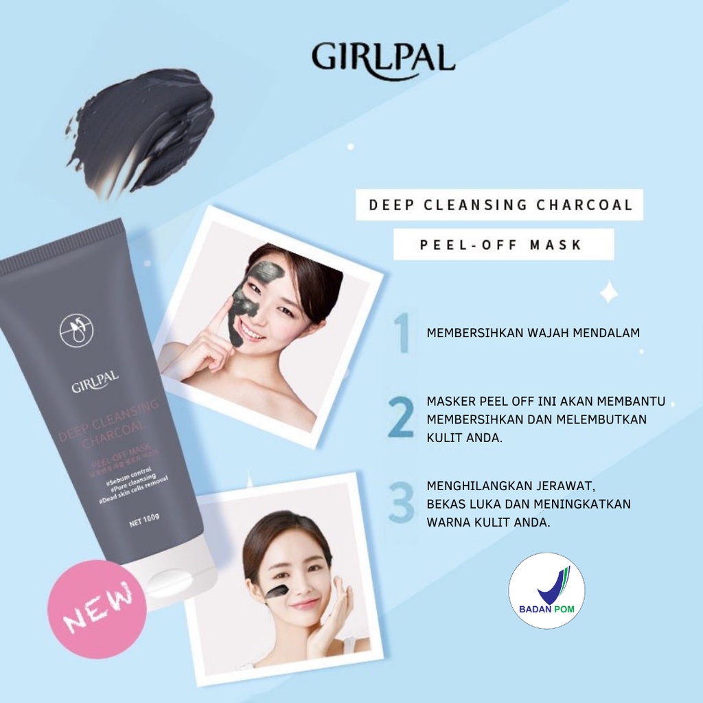 Girlpal Charcoal Blackhead Remover Peel Off Mask Masker Wajah Pembersih Komedo Hidung Wajah Jerawat Beruntusan Mengecilkan Poripori Wajah Bpom