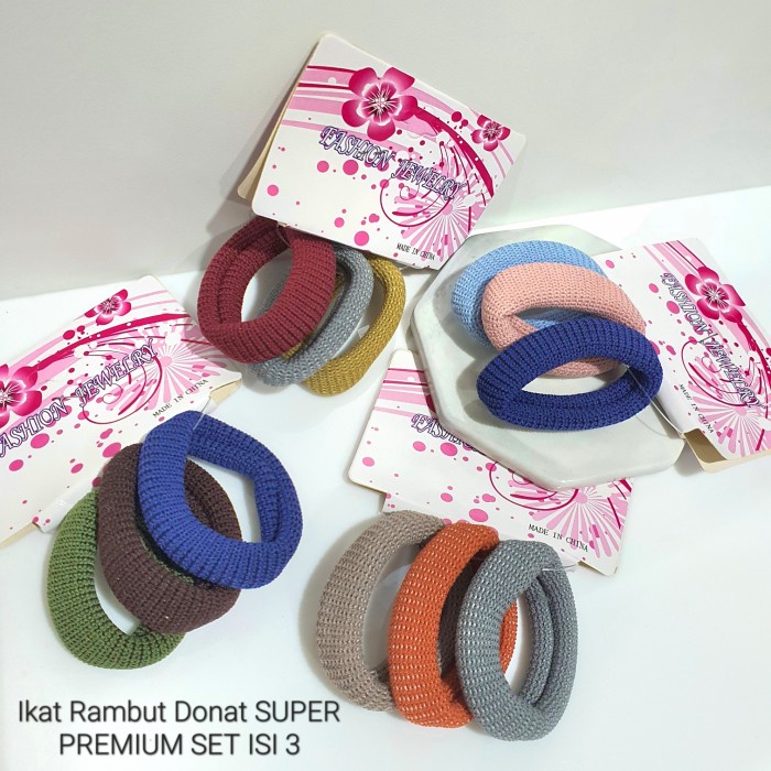 NEW - SET 3pc Ikat Rambut KARET DONAT PREMIUM TEBAL BESAR Korea Elastis