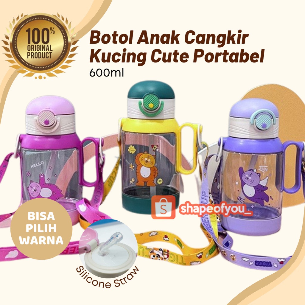 Botol Minum Anak Sekolah Motif Lucu Karakter Imut 600ml BPA FREE Botol Minum Anak Sekolah