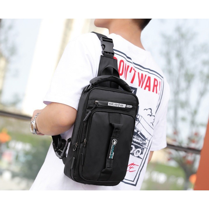 tas pria selempang ransel multifungsi hitam navy abu foto real ready stok