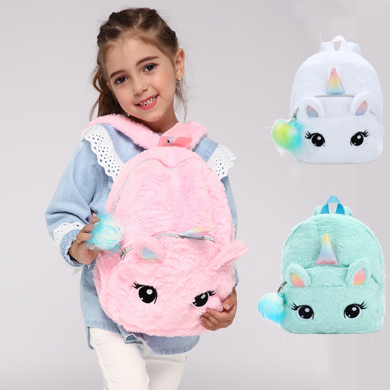 Tas Wanita Ransel Anak Backpack Cute Unicorn Color Large Bahan Plush