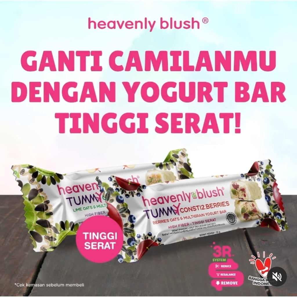 HEAVENLY BLUSH Tummy Yogurt Bar 25g - Berries / Lime - Healthy Snack Bar - Tinggi Serat - Cemilan Sehat