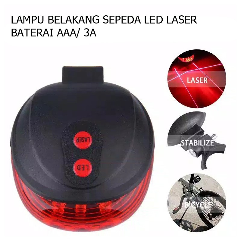 LAMPU BELAKANG SEPEDA LED LASER BATERAI IP44 WATERPROOF LAMPU BELAKANG SEPEDA LASER LED PERINGATAN