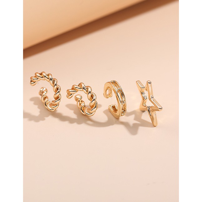 LRC Anting Set Fashion Silver Color Alloy Five-pointed Star Geometric P8886X