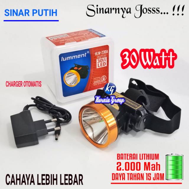 SENTER KEPALA 30W LUMMENT HEADLAMP BATERAI CAS LITHIUM ION HEAD LAMP LUMENT HLM-230A BELOR TERMURAH