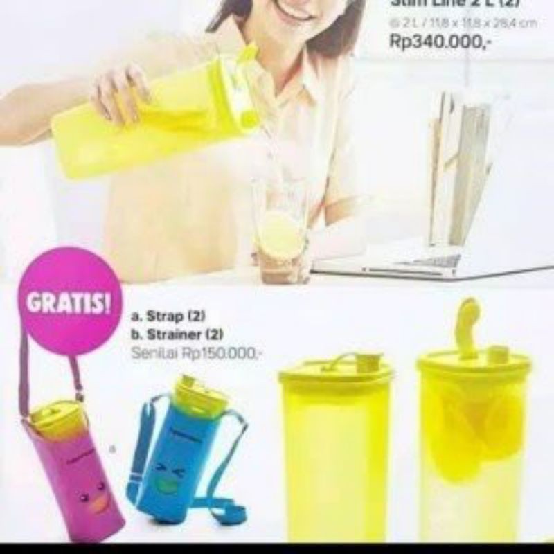 Tupperware slim line 2 liter free tas dan strainer
