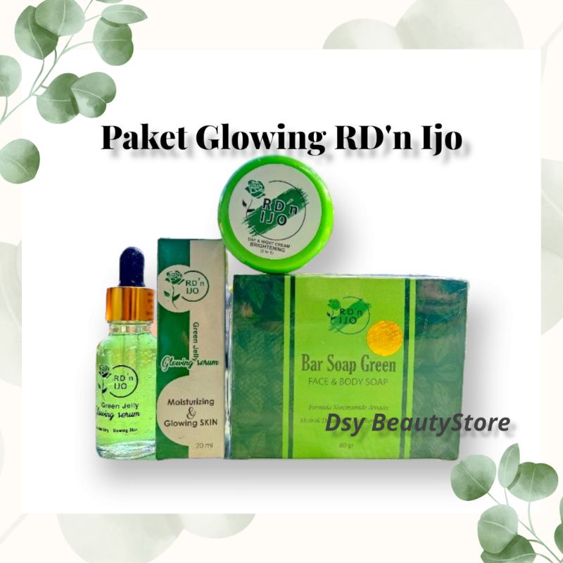 PAKET GLOWING RD'N IJO | GREEN JELLY GLOWING SERUM RDN IJO | BAR SOAP GREEN RDN IJO | CREAM 2 IN 1 R