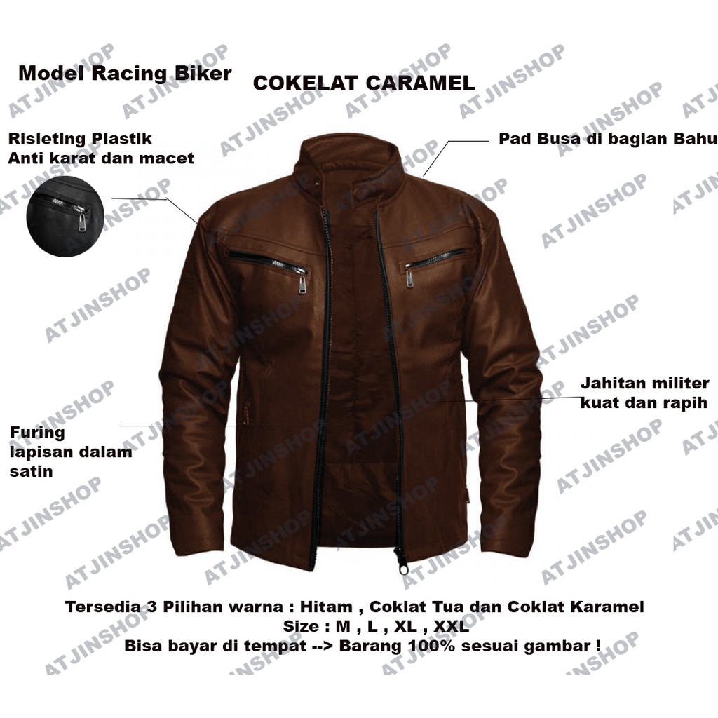 Jaket kulit Motor Pria Model Racing Bahan Ferrari [ Full Black dan Full Brown]