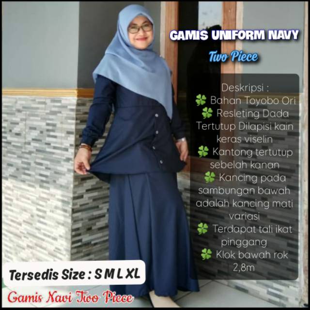 Gamis UNIFORM NAVY/ DRESS SETELAN SERAGAM GURU ABU TUA/ GAMIS SERAGAM GURU PNS