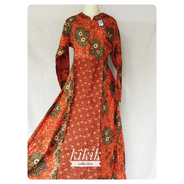 Gamis Katun Motif Batik Long Dress Tradisional Pakaian Muslim Wanita Modern Fashion Remaja Baju Ibu 