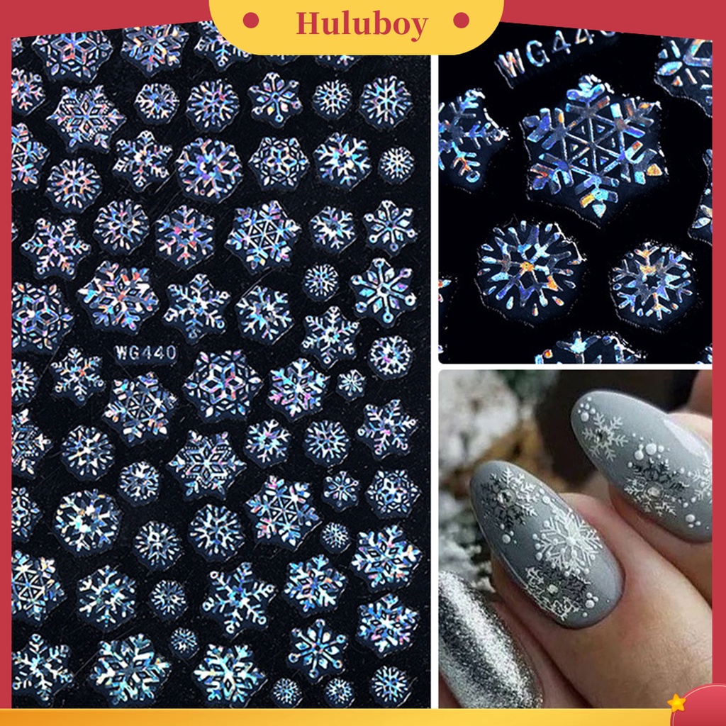 Huluboy Huluboy♡ Stiker Kuku Motif Snowflake Natal Untuk Manicure Charms