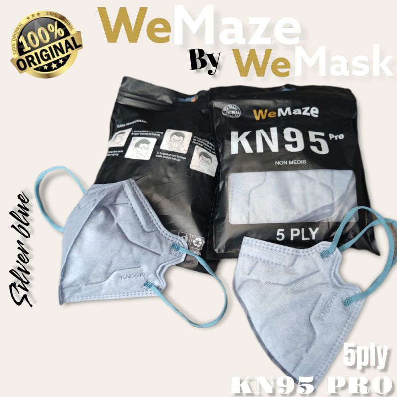 READY MASKER KN95 KN 95 WEMASK WEMAZE WE MASK WE MAZE PRO ISI 10 LBR 5 PLY PER PACK WARNA SILVER BLUE