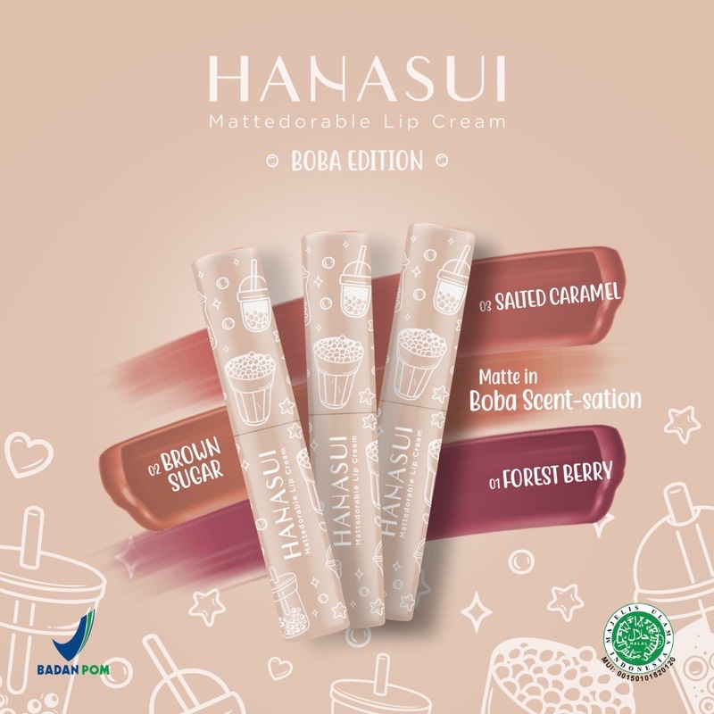 Hanasui Lib Cream Boba Edition 4gr - No. 1 Forest Berry / No. 2 Brown Sugar / No. 3 Salted Caramel