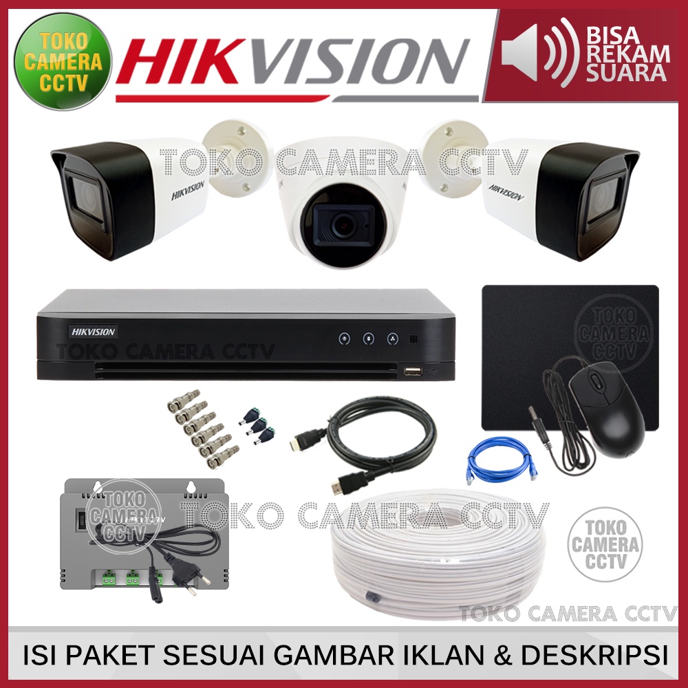 PAKET CCTV HIKVISION 5MP 4 CHANNEL 3 KAMERA AUDIO