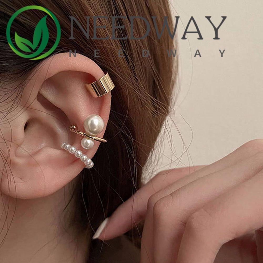 Needway  3Pcs/set Cartilage Clips Elegant Ear Clip Earring Big Ear Cuff Fashion Jewelry Minimalist Little C Cubic Chic Hoop Earrings/Multicolor