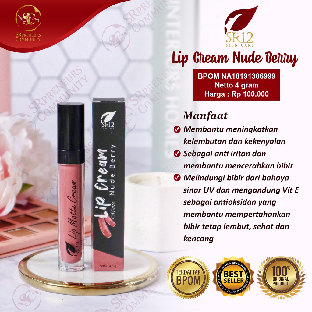 SR12 LIP MATTE CREAM BPOM / LIPSTIK MATTE MAKE UP / BEBAS PARABEN TAHAN LAMA &amp; RINGAN