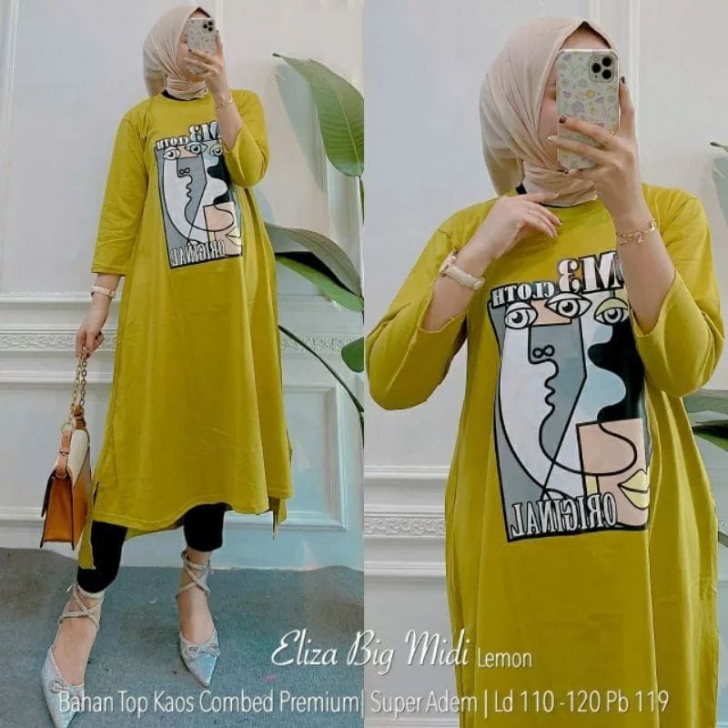 Pakaian Wanita Terbaru Baju Kaos Wanita Matt Combad Eliza Midi Dress Muslim Baju Wanita Jumbo Ootd Kekinian