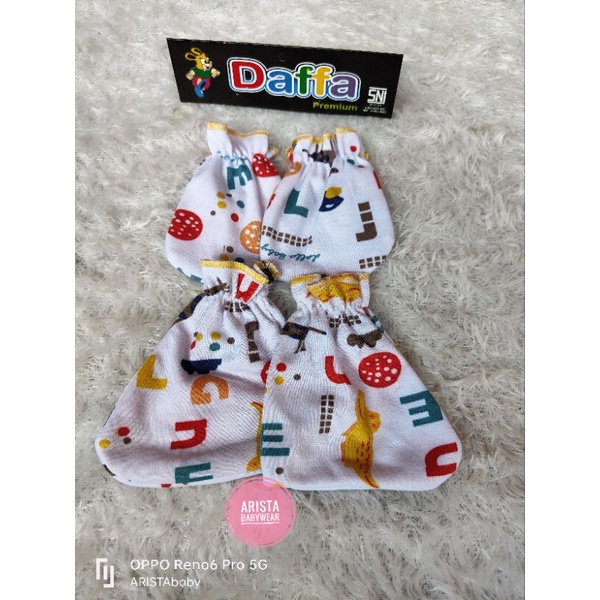 SNI DAFFA PREMIUM - set sarung tangan+kaki bayi motif printing putih