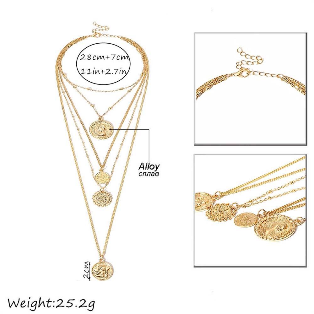 Kalung Rantai Multilayer Liontin Bulan Bintang Bahan Alloy Gaya Retro Boho Untuk Wanita