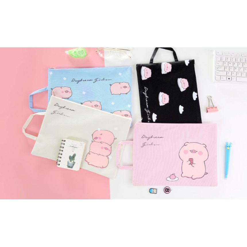 Tas Map A4 Resleting Gambar BABI PIGGY LUCU / Map Organizer Tas Serbaguna Resleting PIG Lucu Imut