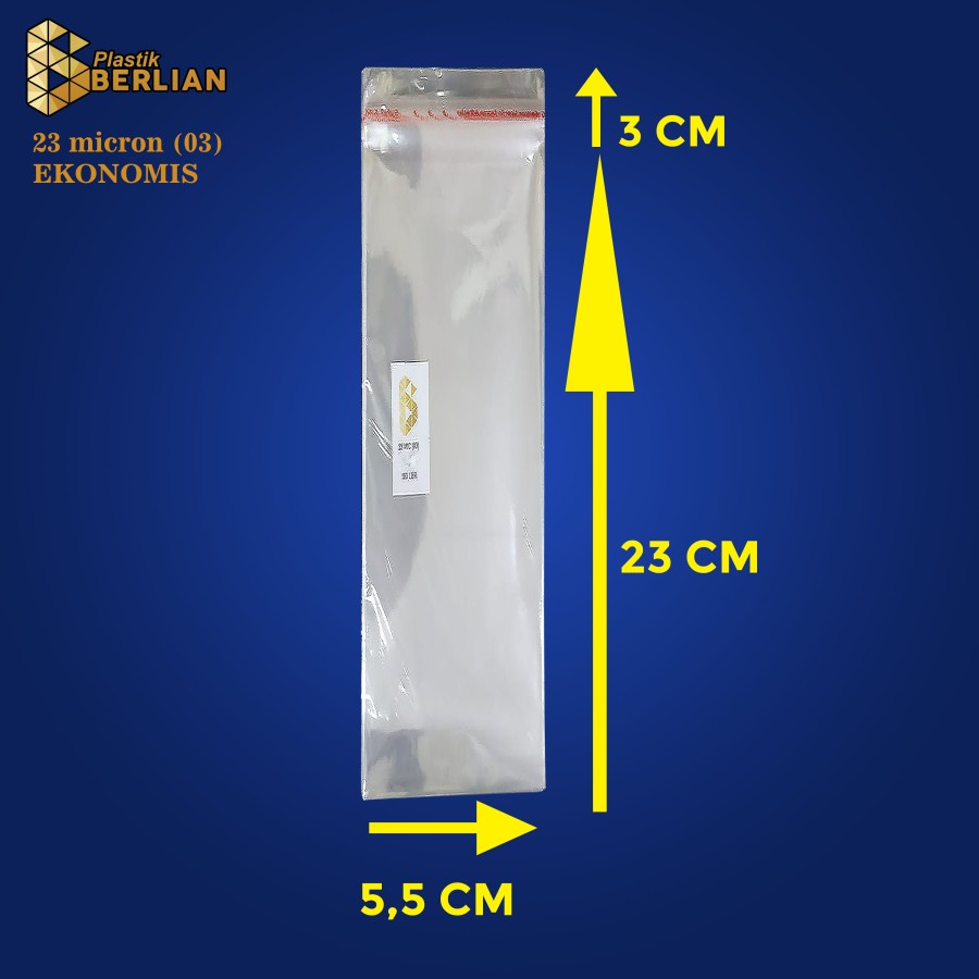 

5,5 x 23 cm Plastik OPP EKONOMIS 23micron (100 lbr) (lem/seal)