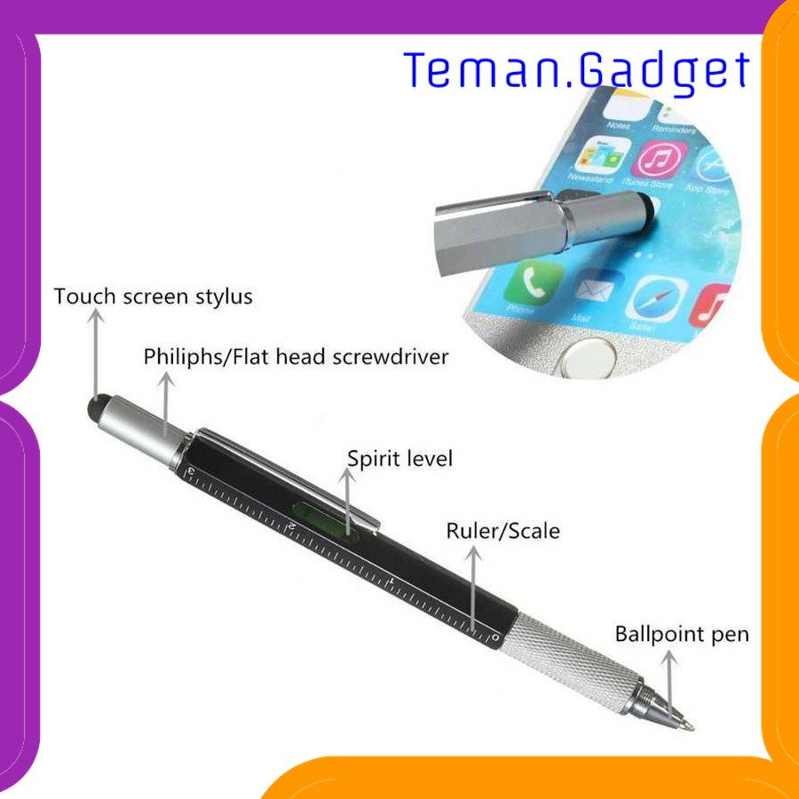 TG-AT017 TAFFWARE PENA MULTIFUNGSI STYLUS + PENGGARIS + LEVEL + OBENG