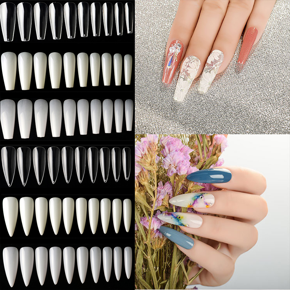 Mxbeauty 500pcs / Set Kuku Palsu Ultra Tipis Bentuk Oval Bahan Akrilik Untuk Nail Art / Manicure