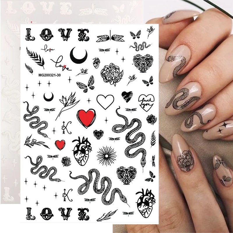 1 Lembar / Pak Stiker Kuku Foil Transfer Air Motif Print Ular / Naga Untuk Dekorasi Manicure / Nail Art