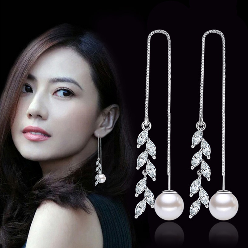 Anting Perak 925 Wanita Kelopak Anting-Anting Garis Telinga Perhiasan Fashion