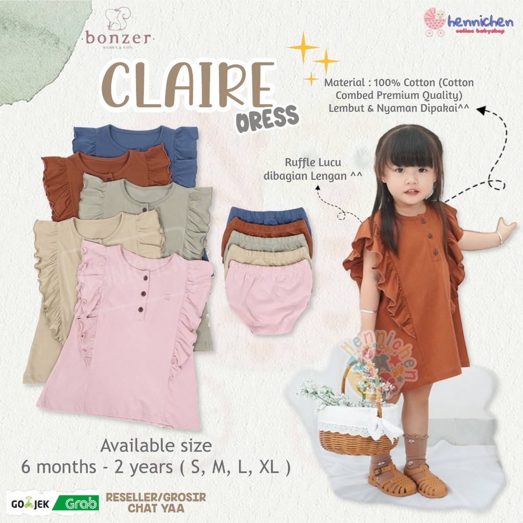 PROMO 7.7 PROMO BAJU LEBARAN MURAH BONZER BABY CLAIRE DRESS BAJU ANAK DRESS SET FASHION ANAK PEREMPUAN 6 BULAN - 2 TAHUN