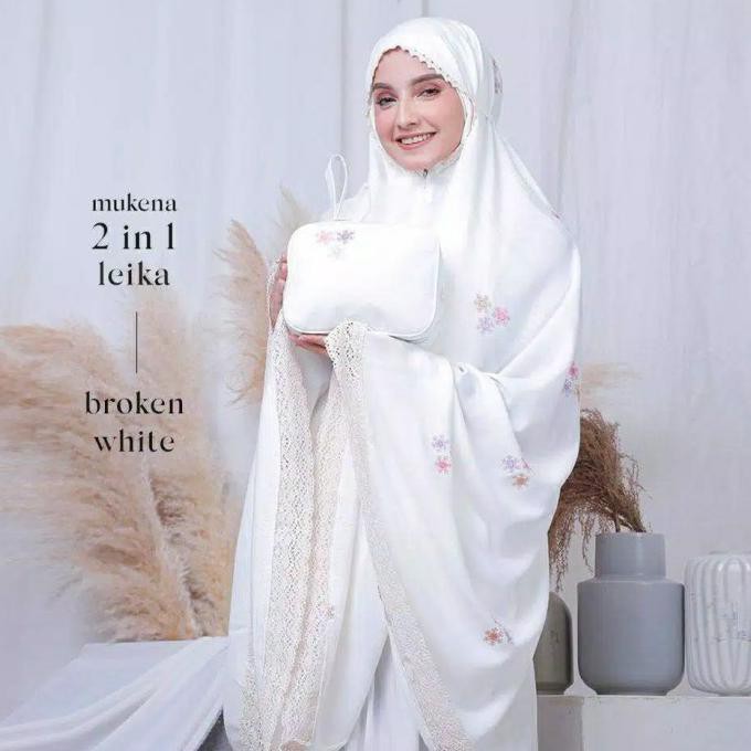 Mukena Dewasa Khadijah Jumbo Katun Rayon Premium Bordir Renda Tas Adem - Putih