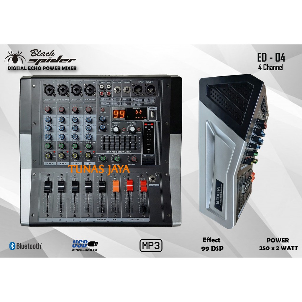 Power Mixer 4 channel Blackspider ED4 99 DSP ED 4 Amplifier Mixing MIXER BLACK SPIDER ED04 POWER MIX