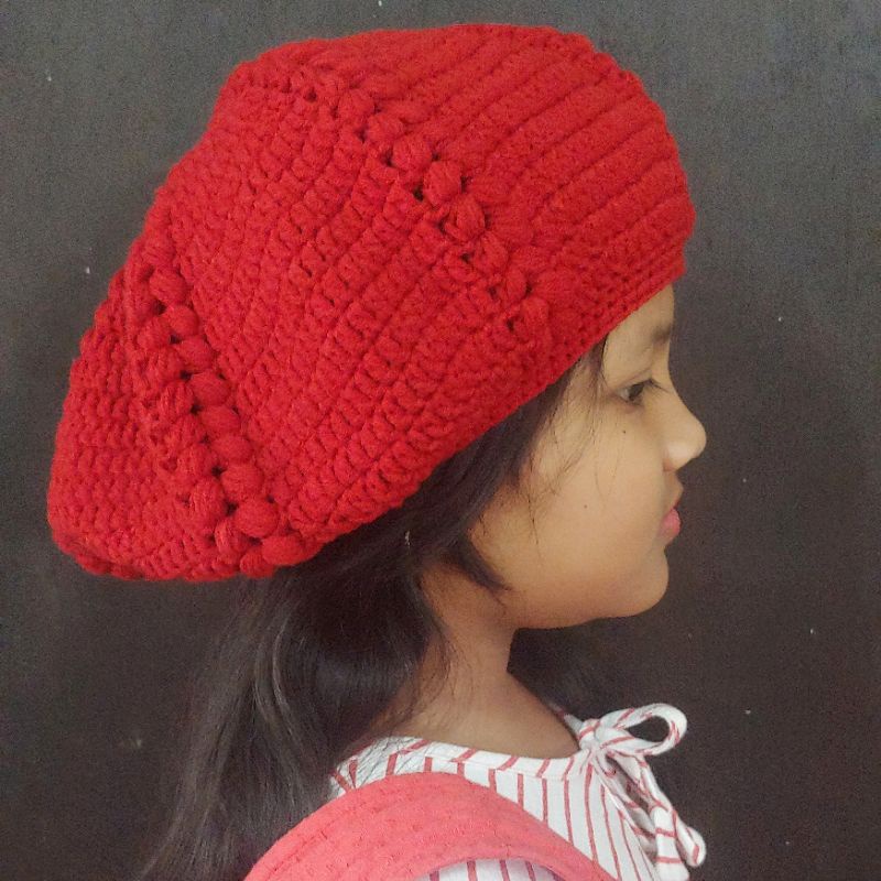 topi baret rajut dewasa crochet hat handmade tpk02