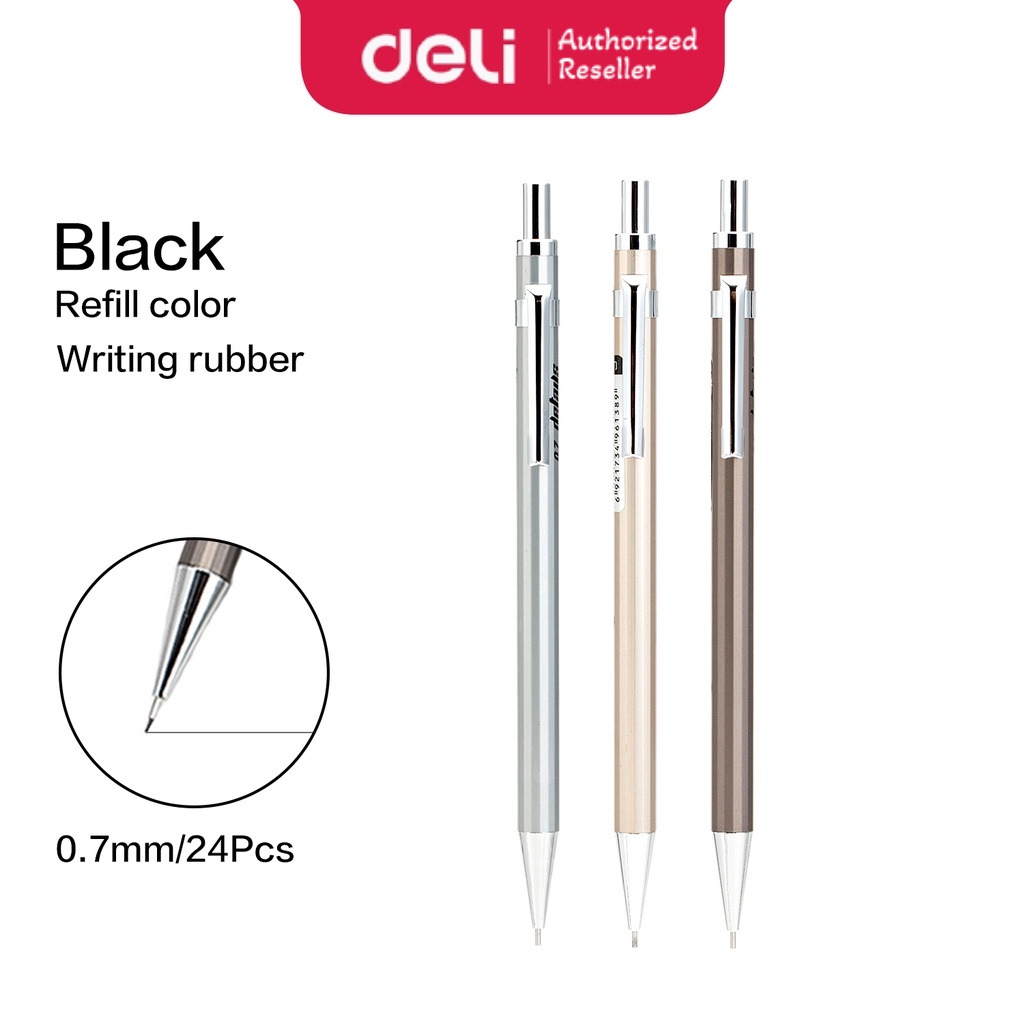 Deli pensil mekanik besi 0.7mm 3 warna fashion S332 Pensil Tulis Alat Tulis Pensil Mekanik Tulis