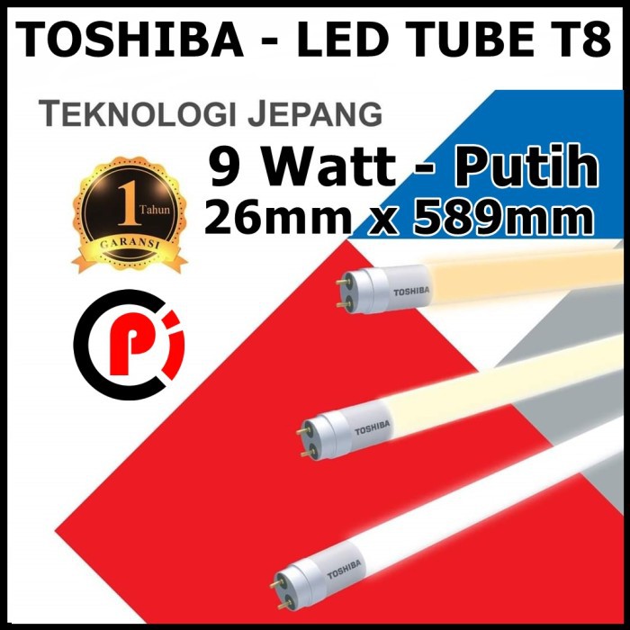 Toshiba LED Tube T8 9 Watt 9W W Cahaya Warna Putih 26mm x 589mm