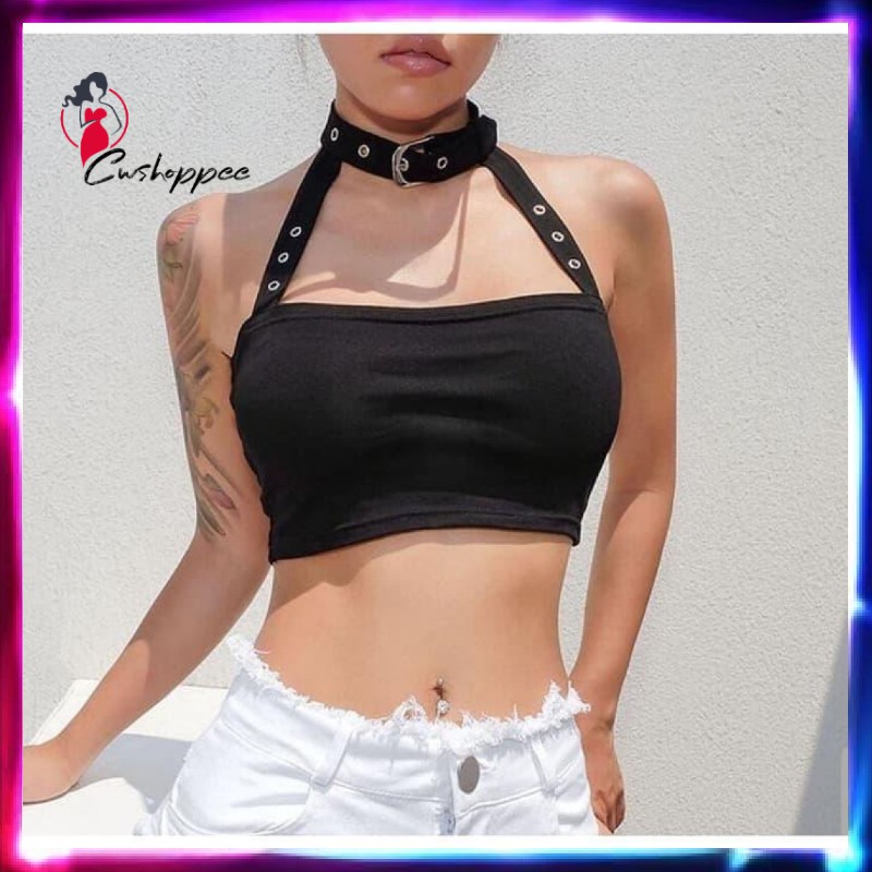 baju atasan LIVIA Top Crop Top Halter Neck Sexy Wanita Baju Dance Kemben wanita sexy import